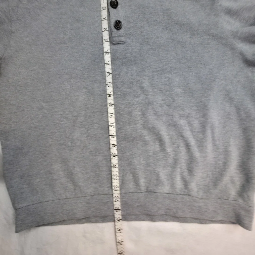 Cremieux Classics Mens XL Gray Mock Neck Button Sweater Olive Elbow Patches